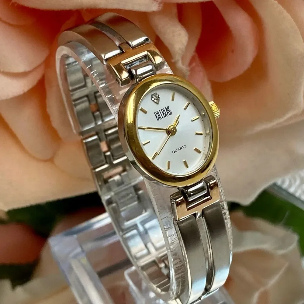 Vintage Bill Blass Diamond Accented Oval Dial Tri-Color Bracelet Watch